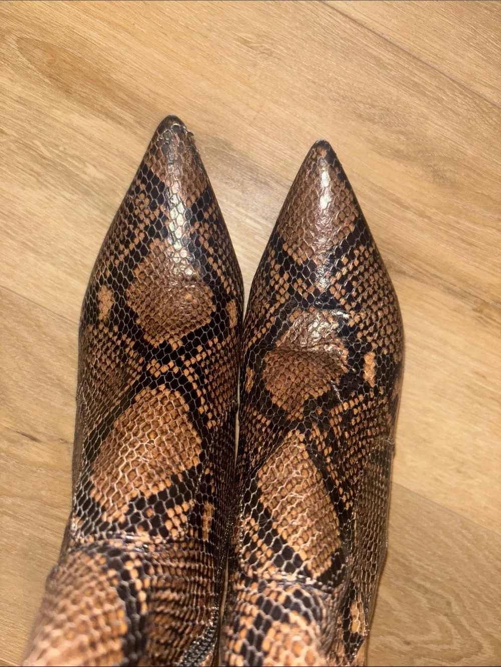 Stuart Weitzman Snake-Print Brown Over-the-Knee Boots